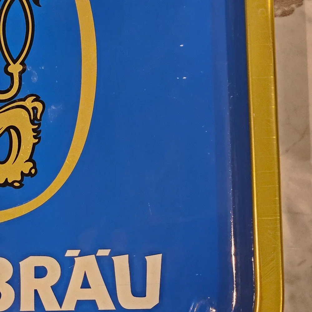 Lowenbrau Beer Tray Vintage Blue Gold‎ Lion Metal Barware Collectible